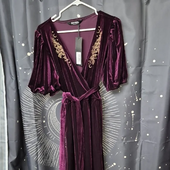Disturbia New With Tags Deep Purple Velvet Dress with Gold Detail - Picture 1 of 2